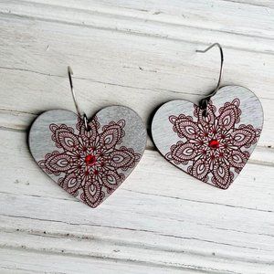 Valentines Heart Wood Dangle Earrings